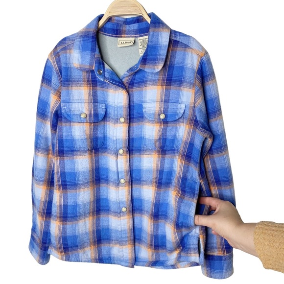 L. L. Bean Brushed Flannel Plaid Shirt Jacket Shacket - Picture 4 of 8